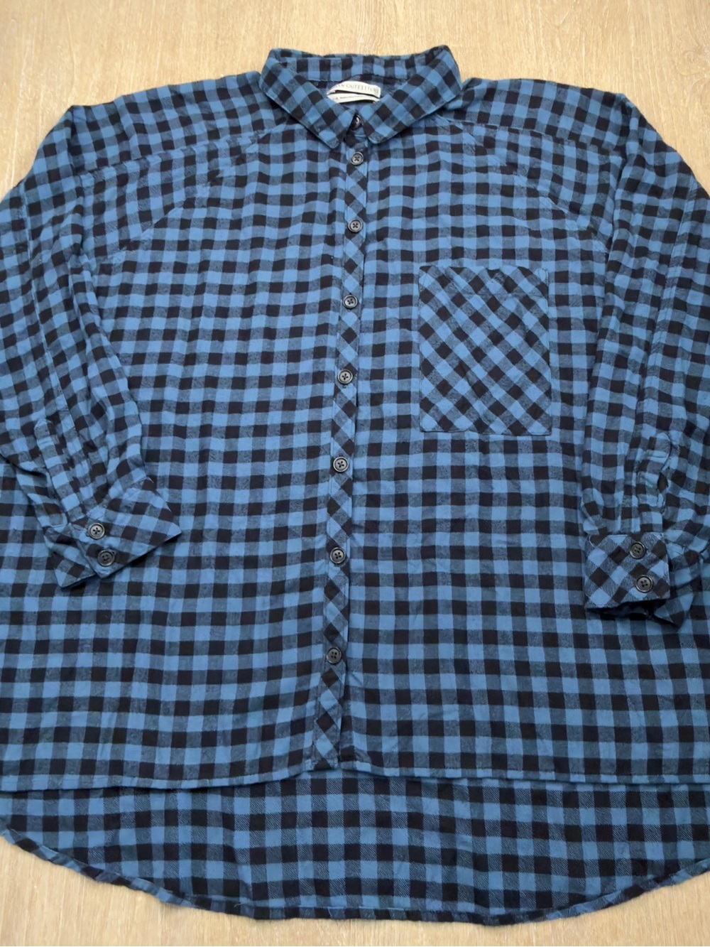 Urban Outfitters Cozy Oversized Blue and Black Check Button-Down Shirt Large